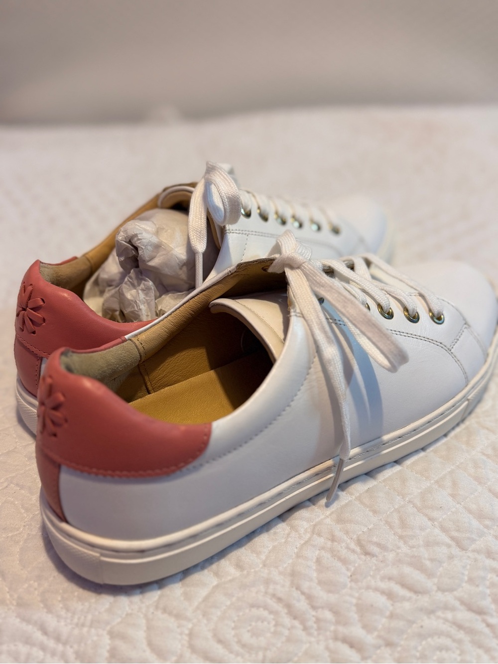 Jack Rogers White Leather Sneakers with Pink Heel